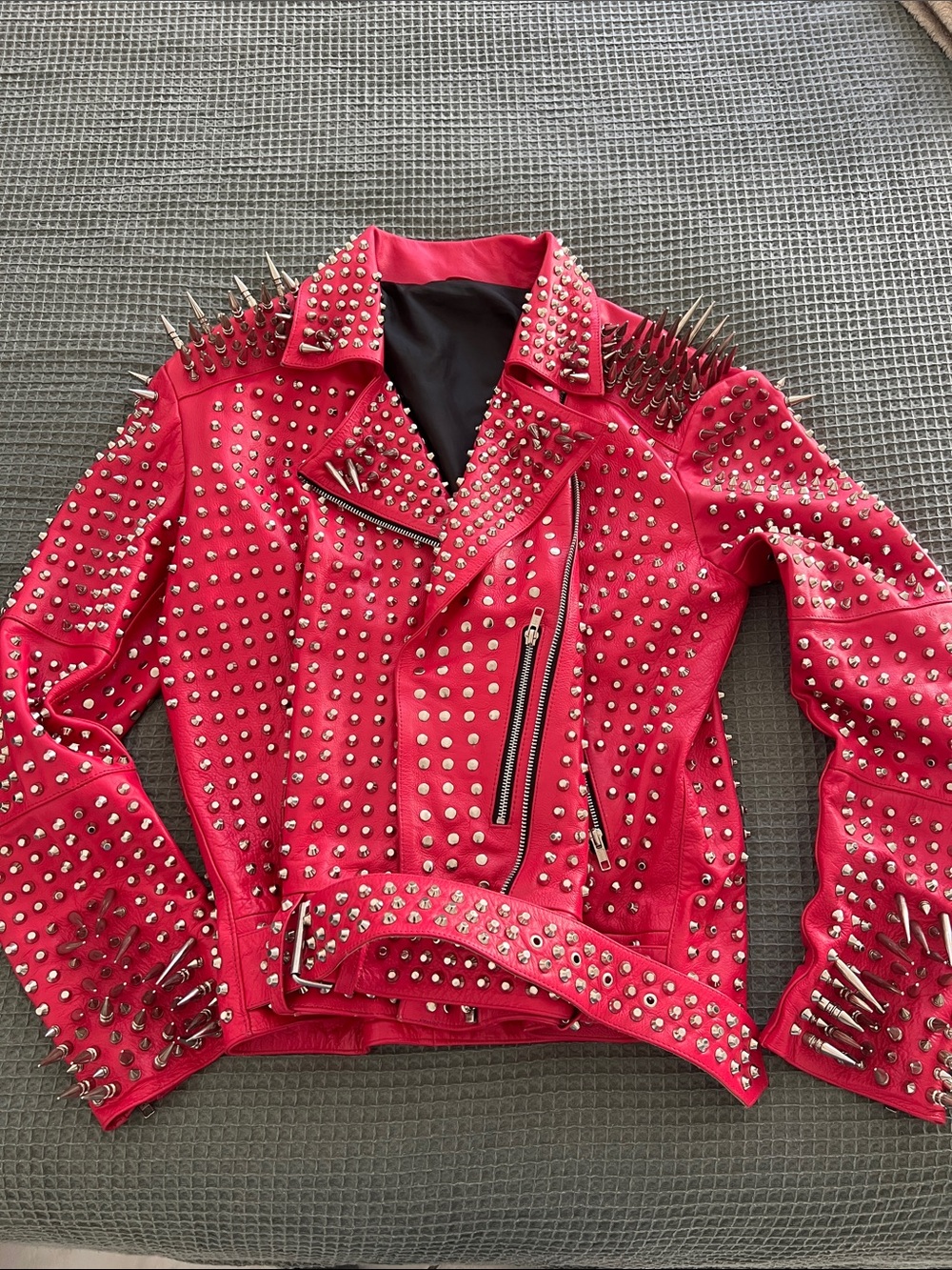 Red Studded Leather Jacket Studmuffin NYC